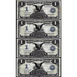 Lot of (4) Consecutive 1899 $1 Black Eagle Silver Certificate Note