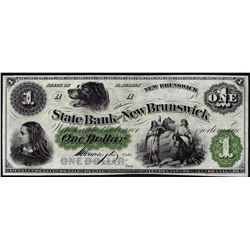 1800's $1 State Bank at New Brunswick, NJ Obsolete Note