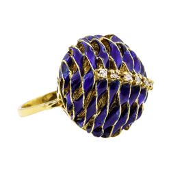 18KT Yellow Gold 0.18 ctw Diamond and Blue Enamel Ring
