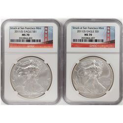 Lot of (2) 2011-S $1 American Silver Eagle Coins NGC MS70