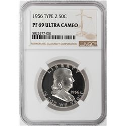 1956 Proof Franklin Half Dollar Coin NGC PF69 Type 2 Ultra Cameo Graded Top Pop