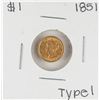 Image 1 : 1851 Type 1 $1 Liberty Head Gold Dollar Coin