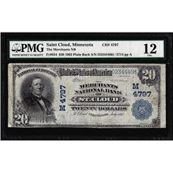 1902 PB $20 St. Cloud, MN CH# 4797 National Currency Note Fr.654 PMG Fine 12