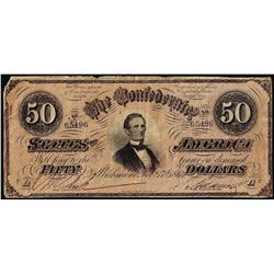 1864 $50 Confederate States of America Note
