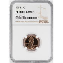 1958 Proof Lincoln Wheat Cent Coin NGC PF68RD Cameo