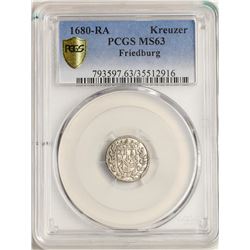 1680-RA Friedburg Kreuzer Coin PCGS MS63