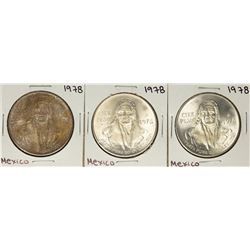 Lot of (3) 1978 Mexico Cien Pesos Silver Coins