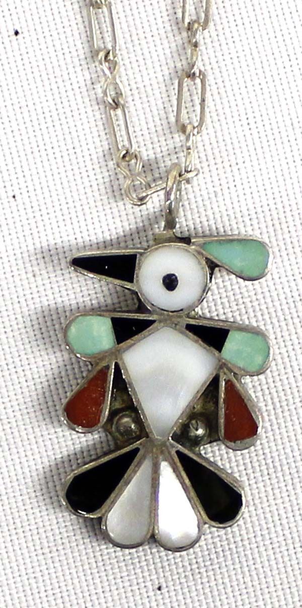 Zuni Sterling Inlay Thunderbird Pendant Necklace