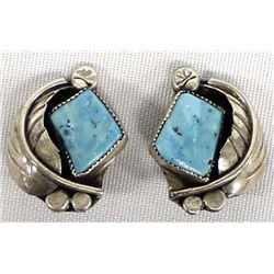 Cochiti Zuni Sterling Turquoise Clip-On Earrings