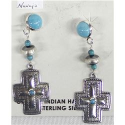 Navajo Sterling Turquoise Cross Earrings