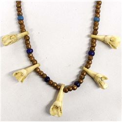 Antique Buffalo Teeth & Brass Trade Bead Necklace