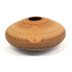 Navajo Carved Ceramic Pottery Pillow Vase