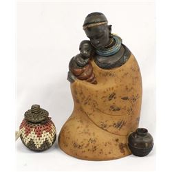 African Ceramic Woman Pot & Basket