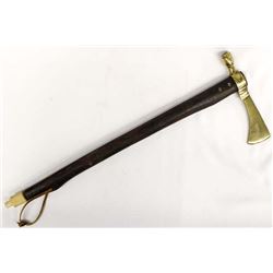 Brass and Wood Pipe Tomahawk Wall Hanging