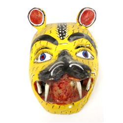 Vintage Mexican Carved Wood Jaguar Mask