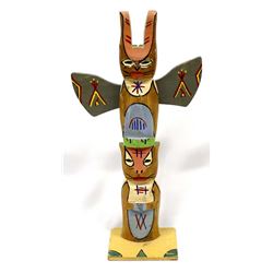 Vintage 1954 Carved Wood Totem Pole