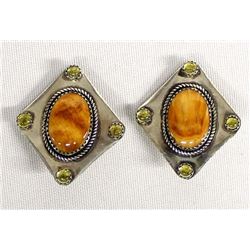 Navajo Sterling and Red Shell Clip-On Earrings