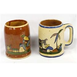 2 Vintage Mexican Redware Pottery Cups