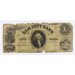 RARE UNLISTED ELM CITY BANK $1 CT 1850'S