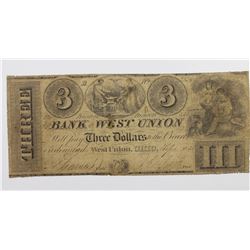 1838$3 BANK OF WEST UNION, OHIO