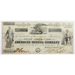 VERY RARE 1850 AMERICAN MINING CO.