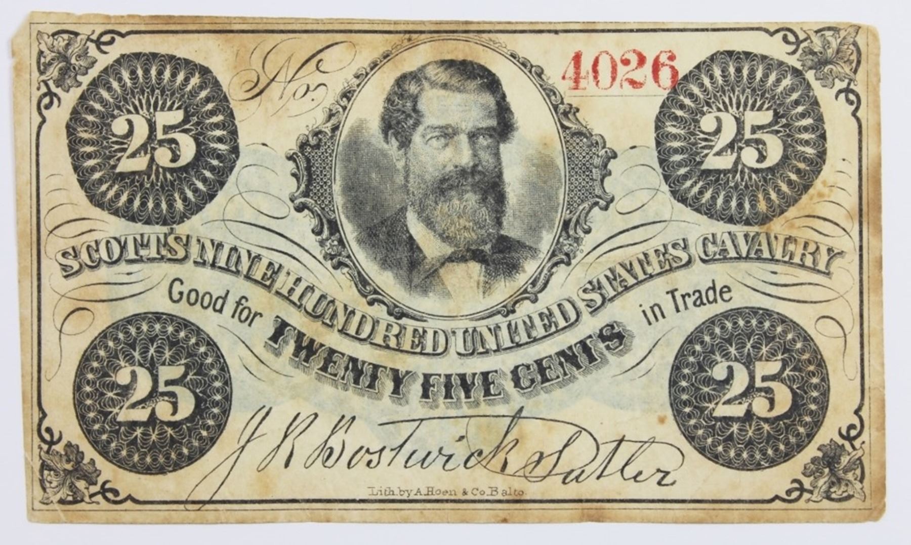 TWENTY FIVE CENT UNION SUTLER SCRIP