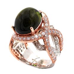 14.11 Carat Cass Green Tourmaline Diamond Cocktail Two-Toned Ring 14k Rose Gold