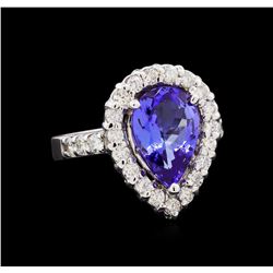 3.10 ctw Tanzanite and Diamond Ring - 14KT White Gold