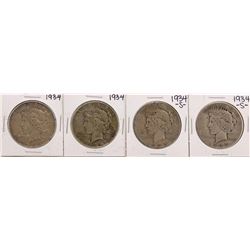 Lot of (2) 1934 & (2) 1934-S $1 Peace Silver Dollar Coins