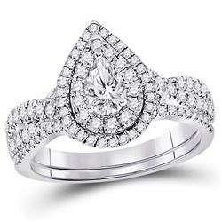 Pear Diamond Bridal Wedding Engagement Ring Band Set 1.00 Cttw 14kt White Gold