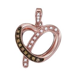 Round Brown Diamond Heart Pendant 1/8 Cttw 10kt Rose Gold