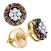 Image 1 : Round Brown Diamond Cluster Earrings 1/3 Cttw 10kt Yellow Gold