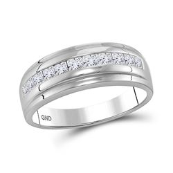 Mens Diamond Single Row Wedding Band Ring 1.00 Cttw 10kt White Gold