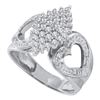 Image 1 : Diamond Cluster Heart Ring 1/2 Cttw 10kt White Gold
