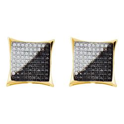 Mens Round Black Color Enhanced Diamond Square Kite Cluster Earrings 3/4 Cttw 10kt Yellow Gold