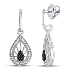 Black Color Enhanced Diamond Teardrop Dangle Earrings 1/3 Cttw 10kt White Gold