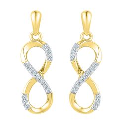 Diamond Infinity Dangle Screwback Earrings 1/10 Cttw 10k Yellow Gold