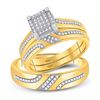 Image 1 : His & Hers Diamond Cluster Matching Bridal Wedding Ring Band Set 1/3 Cttw 10kt Yellow Gold