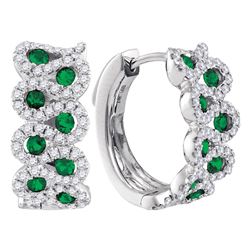 Round Emerald Diamond Hoop Earrings 1-3/8 Cttw 14kt White Gold