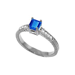 Genuine 0.65 ctw Blue Topaz & Diamond Ring 14KT White Gold - REF-69Z6N