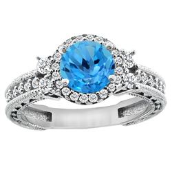 1.46 CTW Swiss Blue Topaz & Diamond Ring 14K White Gold - REF-77Y6V