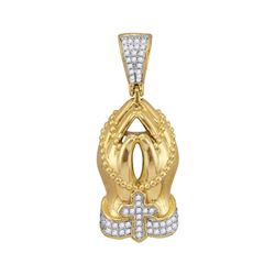 Mens Diamond Rosary Praying Hands Charm Pendant 1/4 Cttw 10kt Yellow Gold