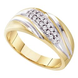 Mens Round Pave-set Diamond Diagonal Double Row Wedding Band 1/4 Cttw 10kt Yellow Two-tone Gold