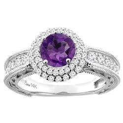 1.25 CTW Amethyst & Diamond Ring 14K White Gold - REF-91R6H