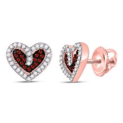 Round Red Color Enhanced Diamond Heart Stud Earrings 1/5 Cttw 10kt Rose Gold