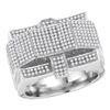 Image 1 : Mens Diamond Rectangle Arched Cluster Ring 1.00 Cttw 10kt White Gold