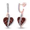 Image 1 : Round Red Color Enhanced Diamond Heart Dangle Screwback Earrings 1/3 Cttw 10kt Rose Gold
