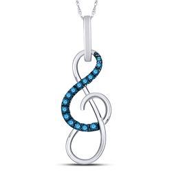 Round Blue Color Enhanced Diamond Treble Clef Music Pendant 1/10 Cttw 10kt White Gold