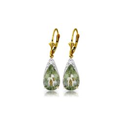 Genuine 10 ctw Green Amethyst Earrings 14KT Yellow Gold - REF-55Y5F