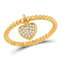 Diamond Heart Dangle Rope Stackable Band Ring 1/10 Cttw 10kt Yellow Gold